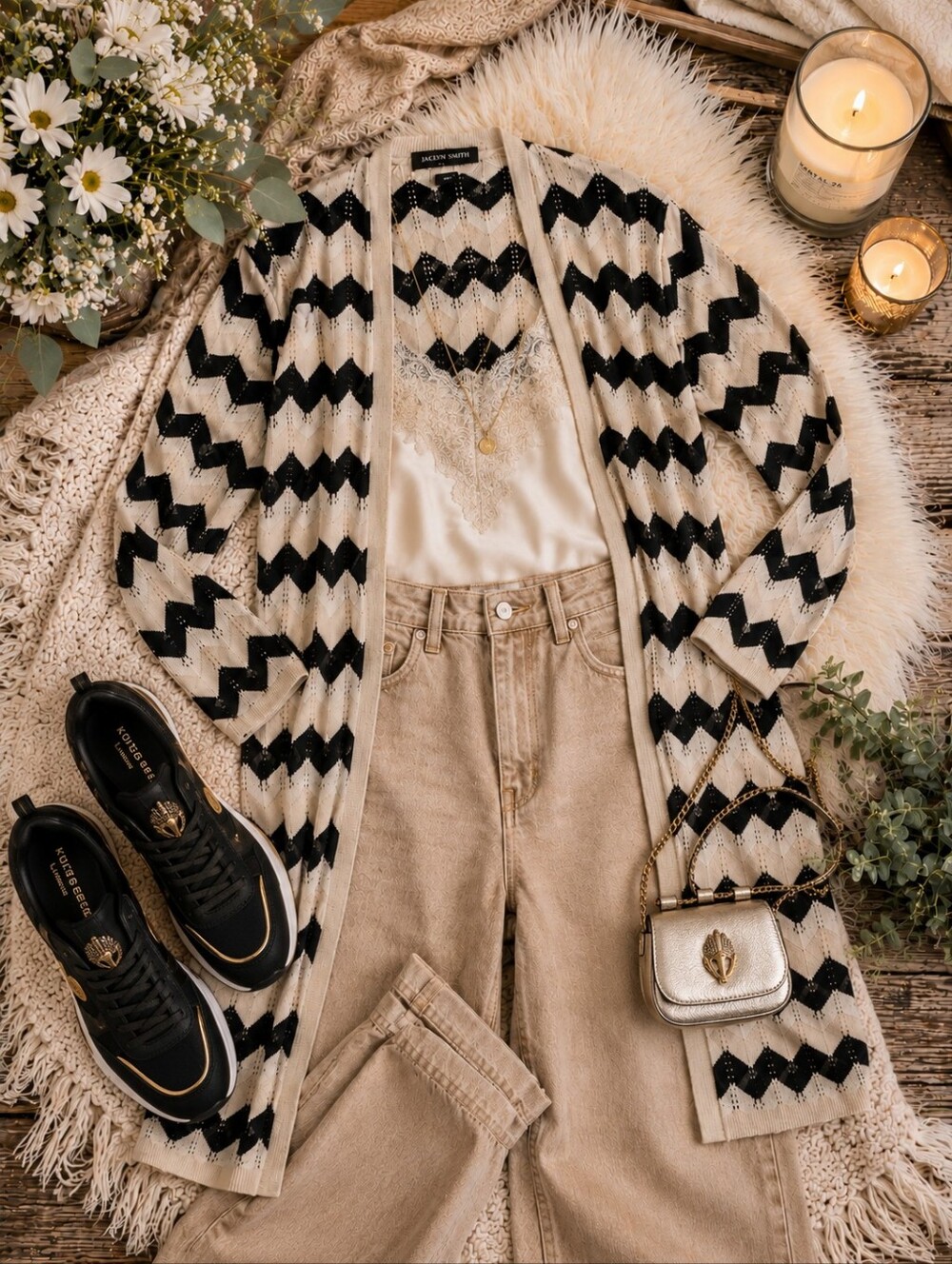 Jaclyn Smith Pointelle Striped Duster Cardigan Sweater | Size Large | Like New | - Picture 4 of 8